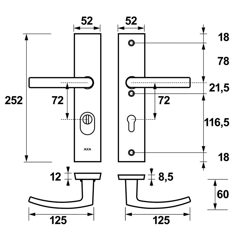 AXA Veiligheidsbeslag Edge Plus Kruk-Kruk PC72 Anti-Kerntrek Zwart SKG3-820481
