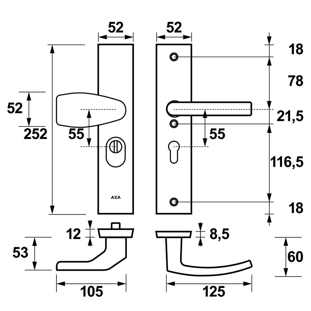 AXA Veiligheidsbeslag Edge Plus knop-Kruk PC55 Anti-Kerntrek SKG3-820484