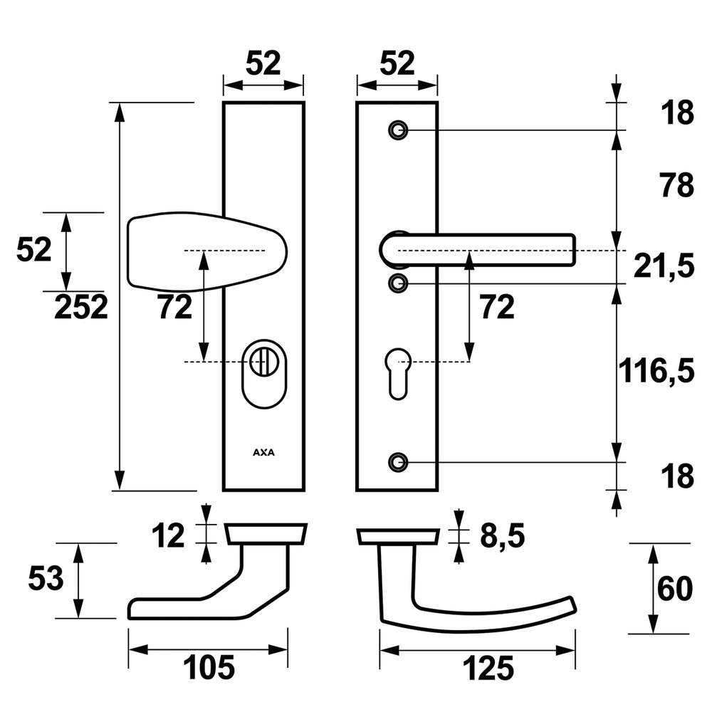 AXA Veiligheidsbeslag Edge Plus knop-Kruk PC72 Anti-Kerntrek SKG3-820485