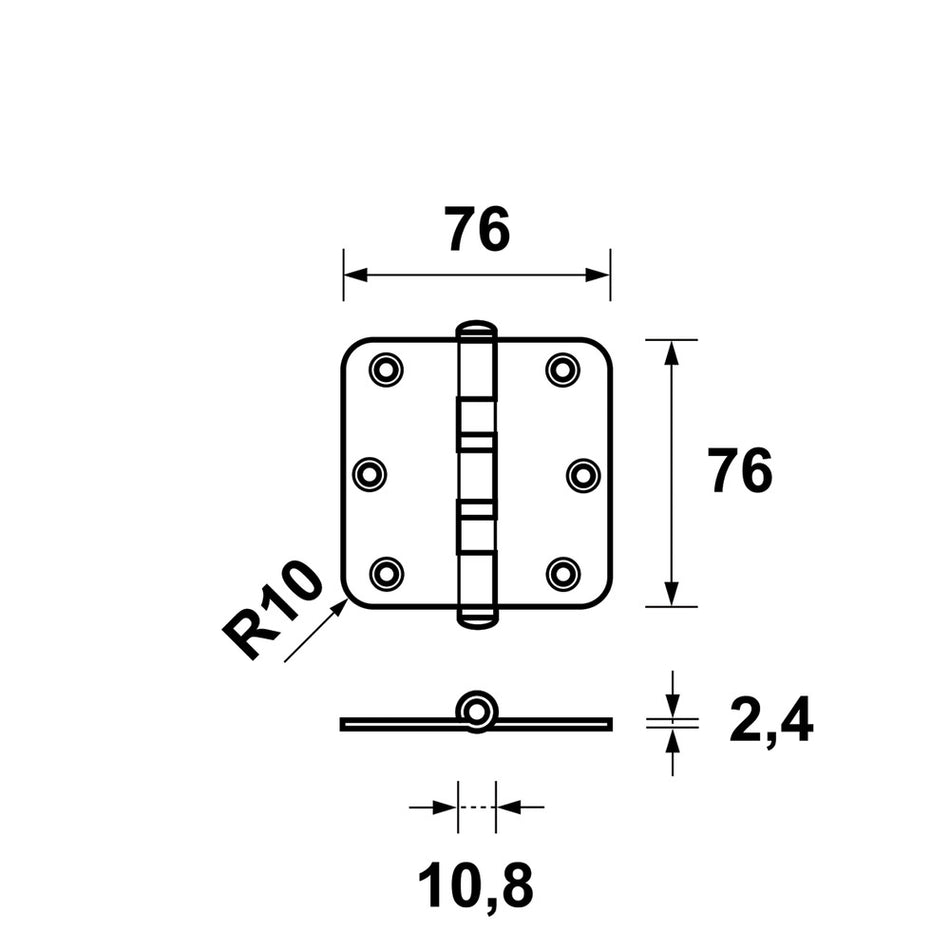 AXA Scharnier Kogellager Ronde Hoek RVS 76x76mm-820486