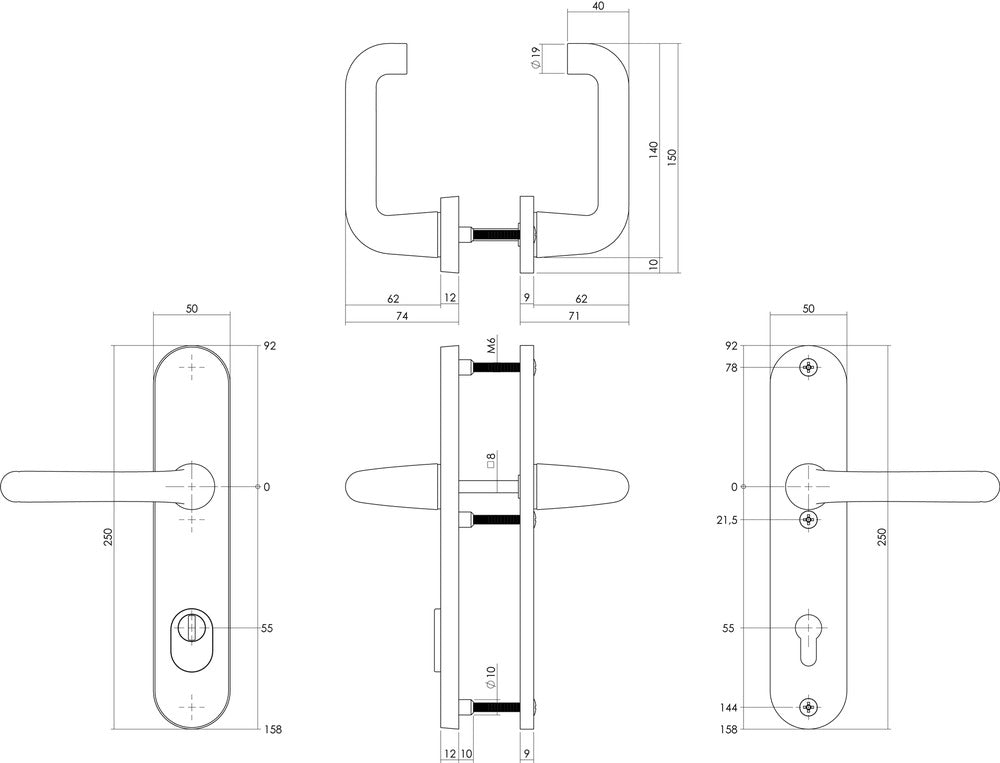 SKG3 Veiligheidsbeslag Ovaal Kruk/Kruk Geveerd PC55mm Met UTB Aluminium/Zwart-820487