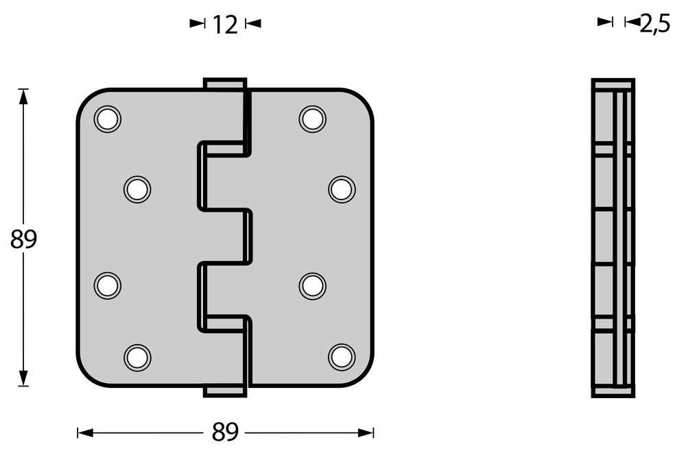 Kogellagerscharnier Afgerond 3,5inch 89x89x25mm Zwart Incl. Zwarte Kruiskopschroeven-820489