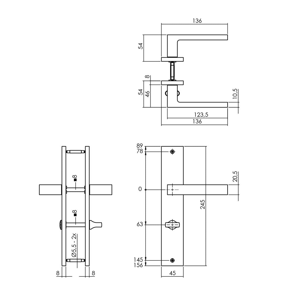 Deurkruk Hera Op Geveerd Langschild 245x45mm WC63/8mm Mat Zwart-820493