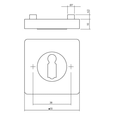 Sleutelplaatjes Verdekt Vierkant 55x55x10mm 7mm Nokken Antraciet-Grijs-820494