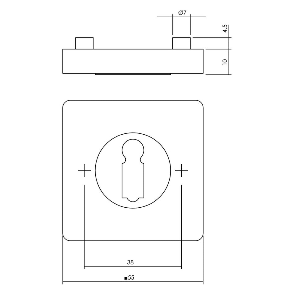 Sleutelplaatjes Verdekt Vierkant 55x55x10mm 7mm Nokken Antraciet-Grijs-820494
