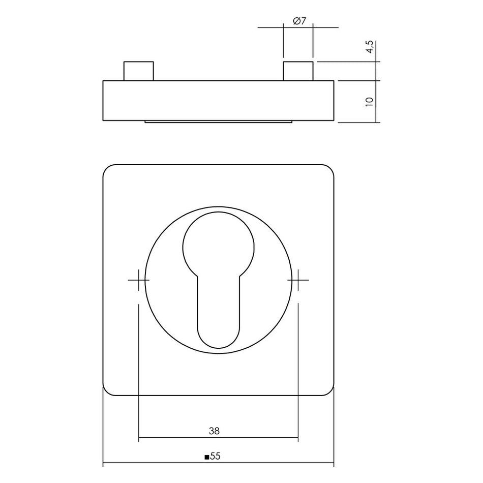 Profielcilinderplaatje Verdekt Vierkant 55x55x10mm 7mm Nokken Antraciet-Grijs-820495
