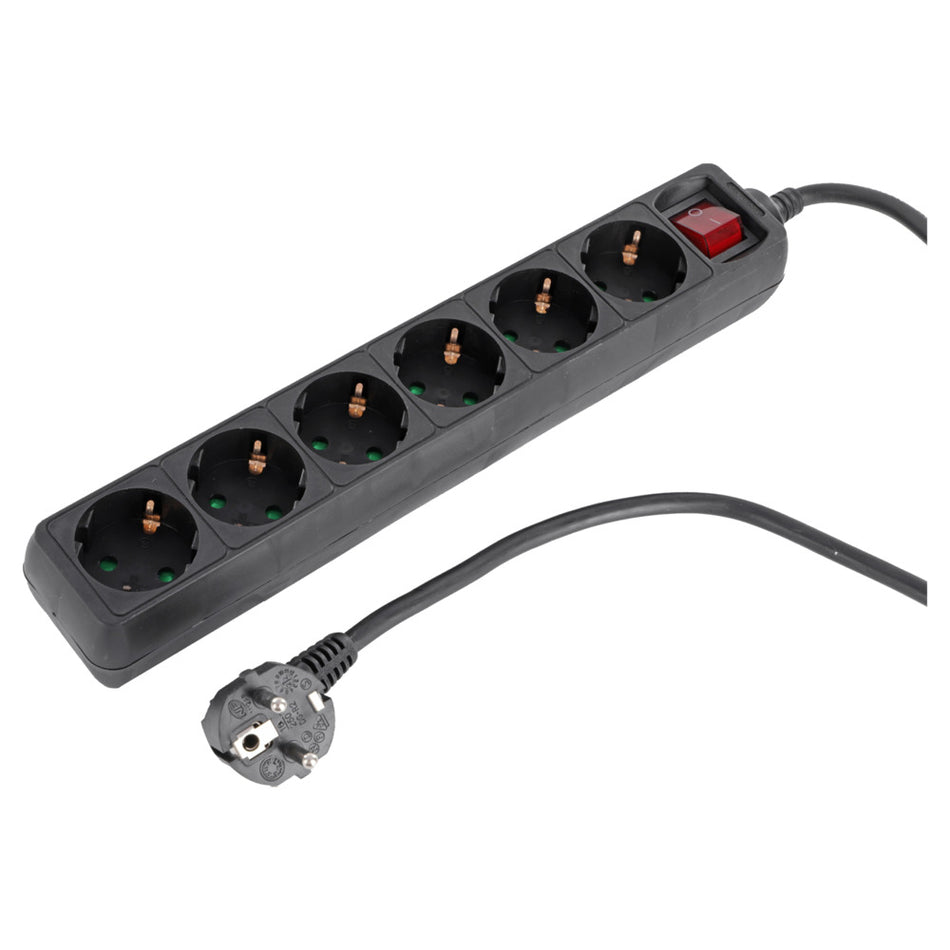 Q-Link Stekkerdoos 6-Voudig Zwart Randaarde 3680W 3x1,5mm2 1,5m-820831