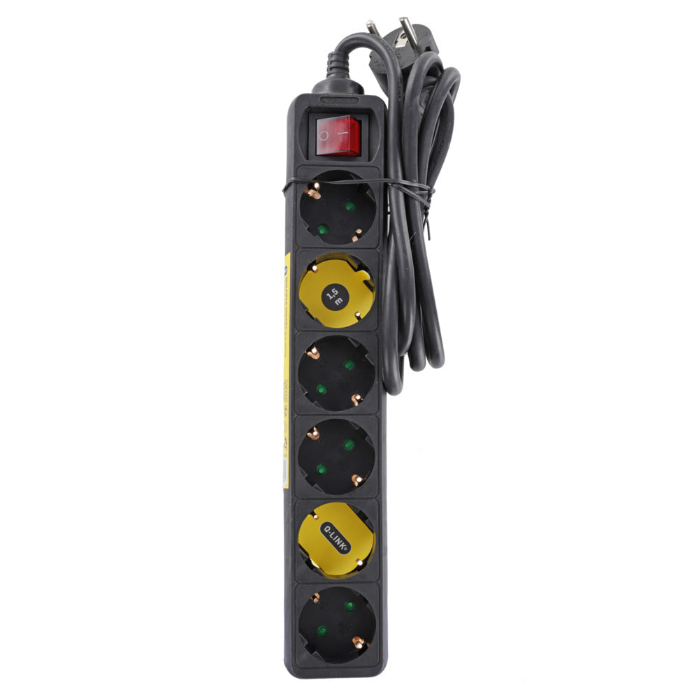 Q-Link Stekkerdoos 6-Voudig Zwart Randaarde 3680W 3x1,5mm2 1,5m-820831