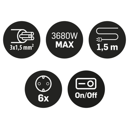 Q-Link Stekkerdoos 6-Voudig Zwart Randaarde 3680W 3x1,5mm2 1,5m-820831