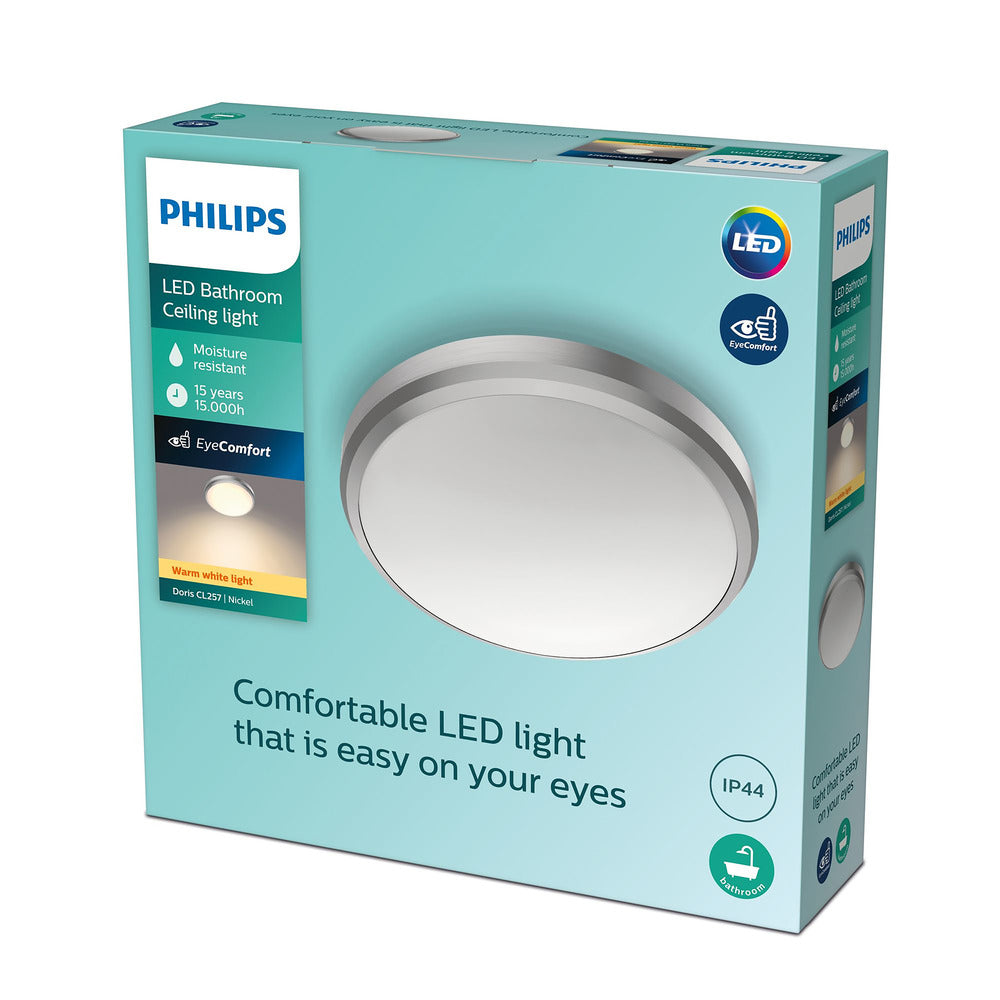 Philips Plafondlamp Doris CL257 Nikkel Rond 6W IP44 Ø22cm-824780