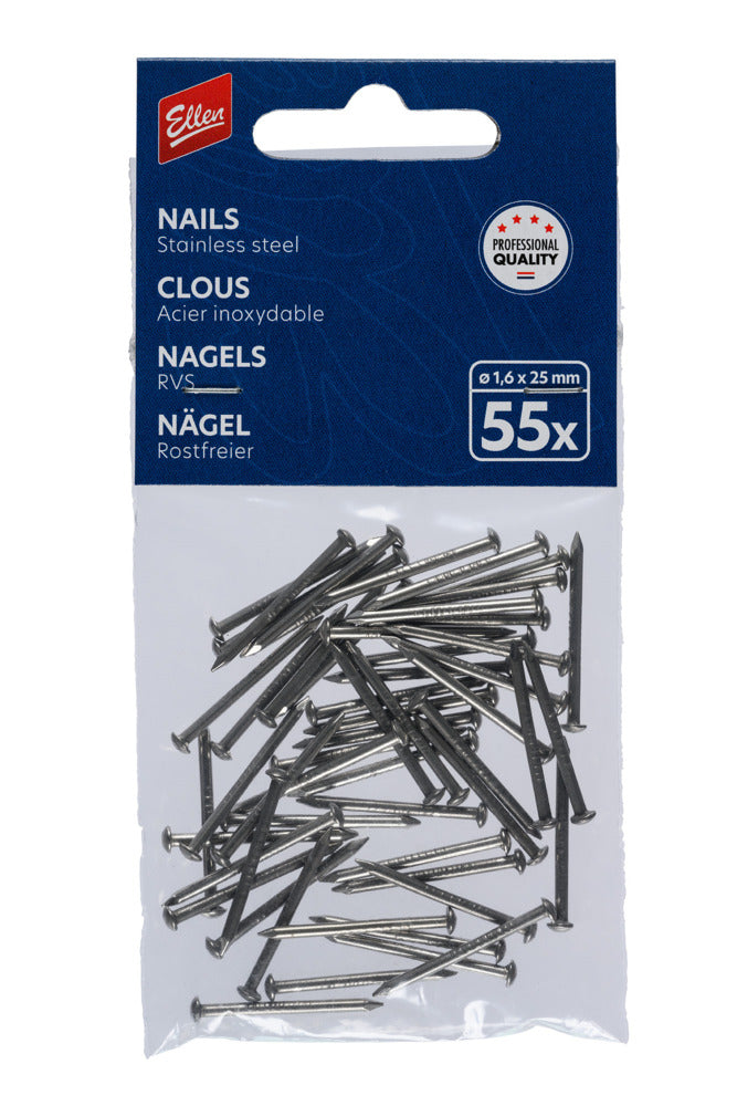 Ellen Tochtstripnagel RVS 25x1,6mm 55stuks-846214