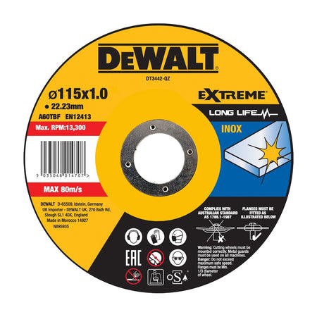 DeWALT Extreme 2X Doorslijpschijf 115x22,2x1mm-856411