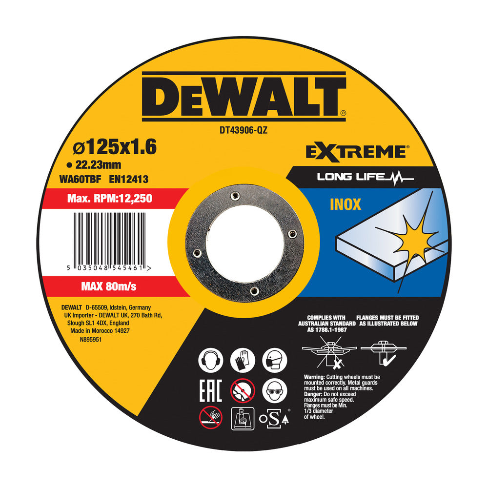 DeWALT Extreme 2X Doorslijpschijf RVS 125x1,6x22,2mm-856422