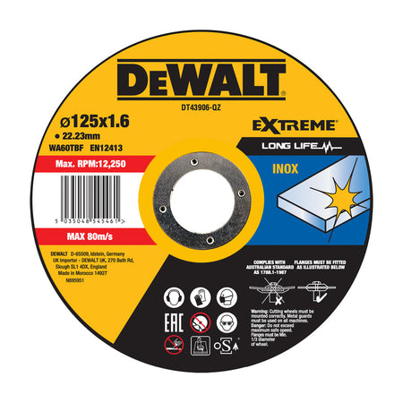 DeWALT Extreme 2X Doorslijpschijf RVS 125x1,6x22,2mm-856422