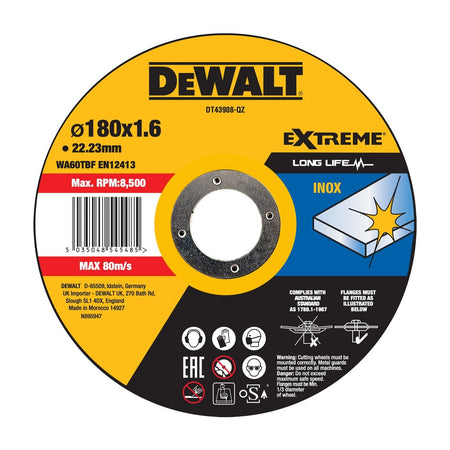 DeWALT Extreme 2X Doorslijpschijf RVS 180x1,6x22,2mm-856423
