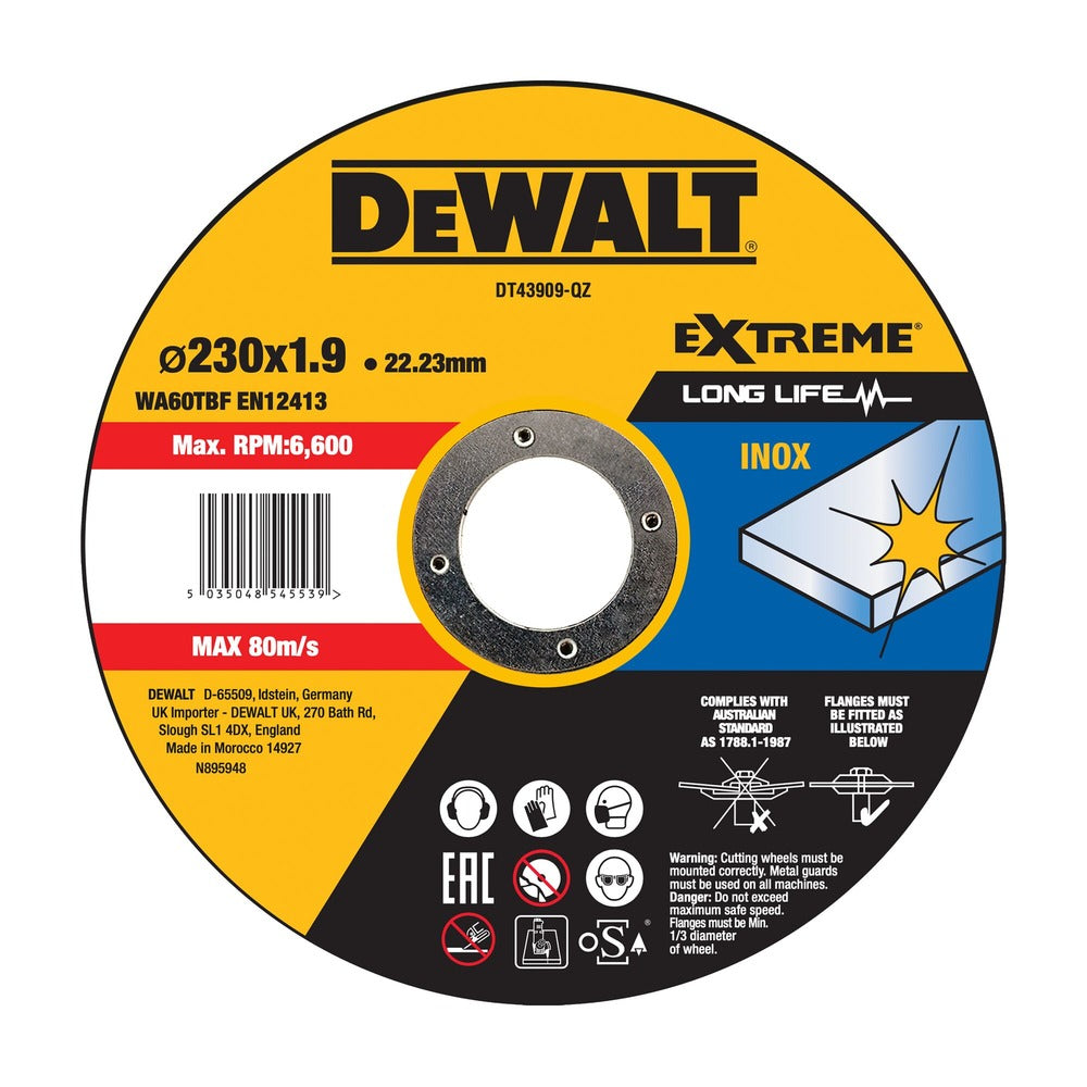 DeWALT Extreme 2X Doorslijpschijf RVS 230x1,9x22,2mm-856424