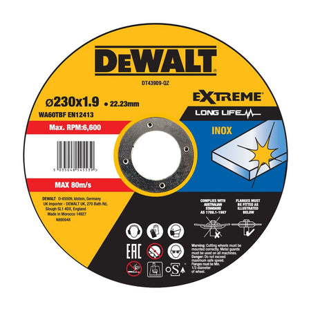 DeWALT Extreme 2X Doorslijpschijf RVS 230x1,9x22,2mm-856424