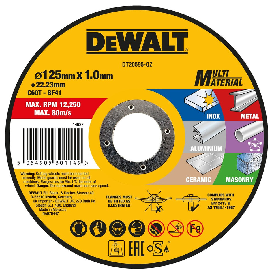 DeWALT Doorslijpschijf Multi Materiaal 125x22,2x1mm-856427