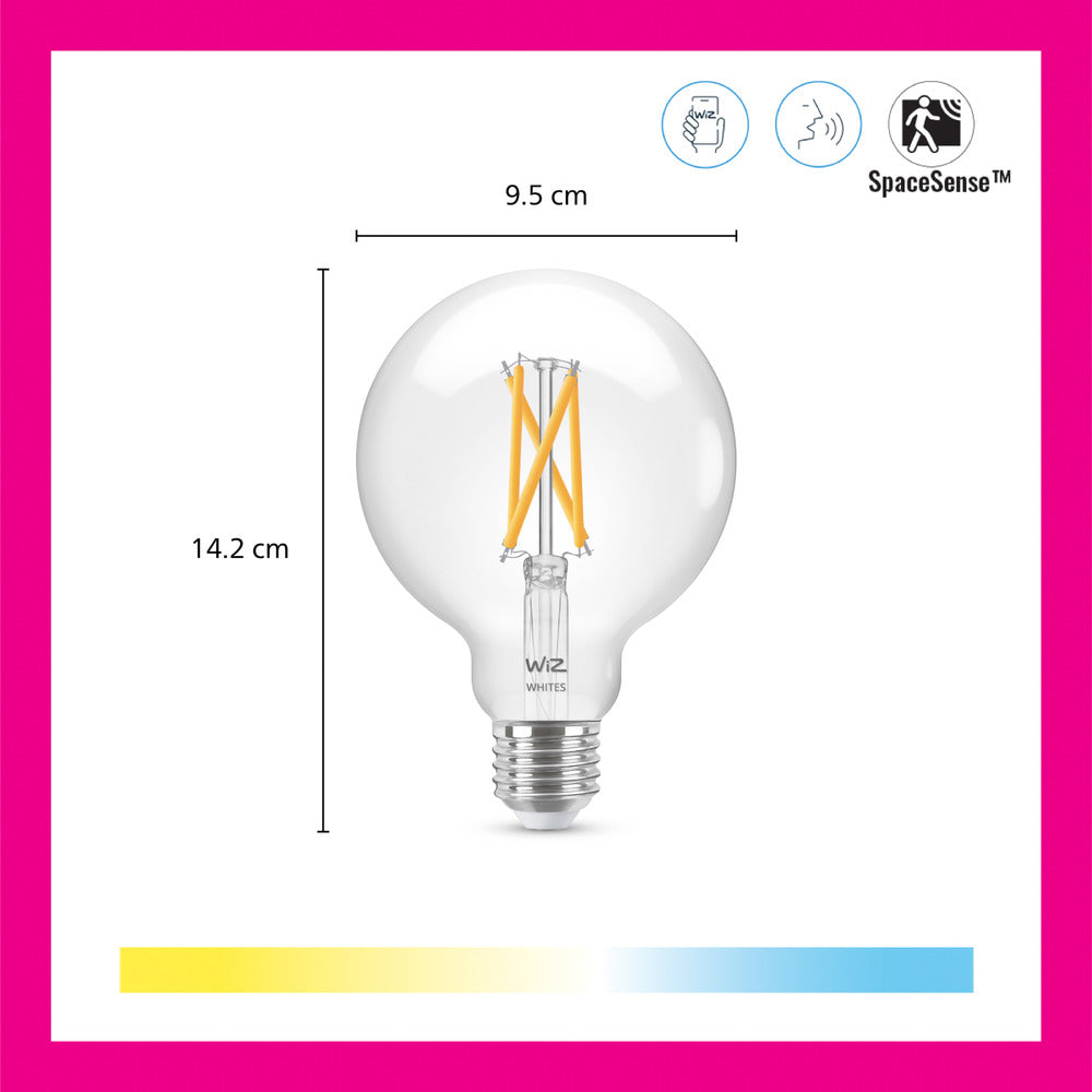 WiZ Slimme LED-Lamp E27 60W Globe Filament Warm Tot Koelwit Licht Transparant-864098