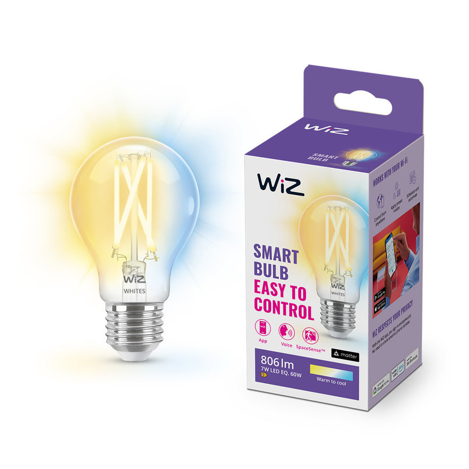 WiZ Slimme LED-Lamp E27 60W Filament A60 Warm tot Koelwit Licht Transparant-864105