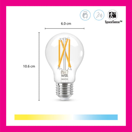 WiZ Slimme LED-Lamp E27 60W Filament A60 Warm tot Koelwit Licht Transparant-864105