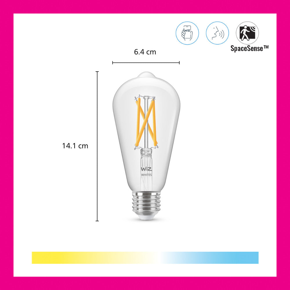 WiZ Slimme LED-Lamp E27 60W Filament ST64 Warm tot Koelwit Licht Transparant-864106