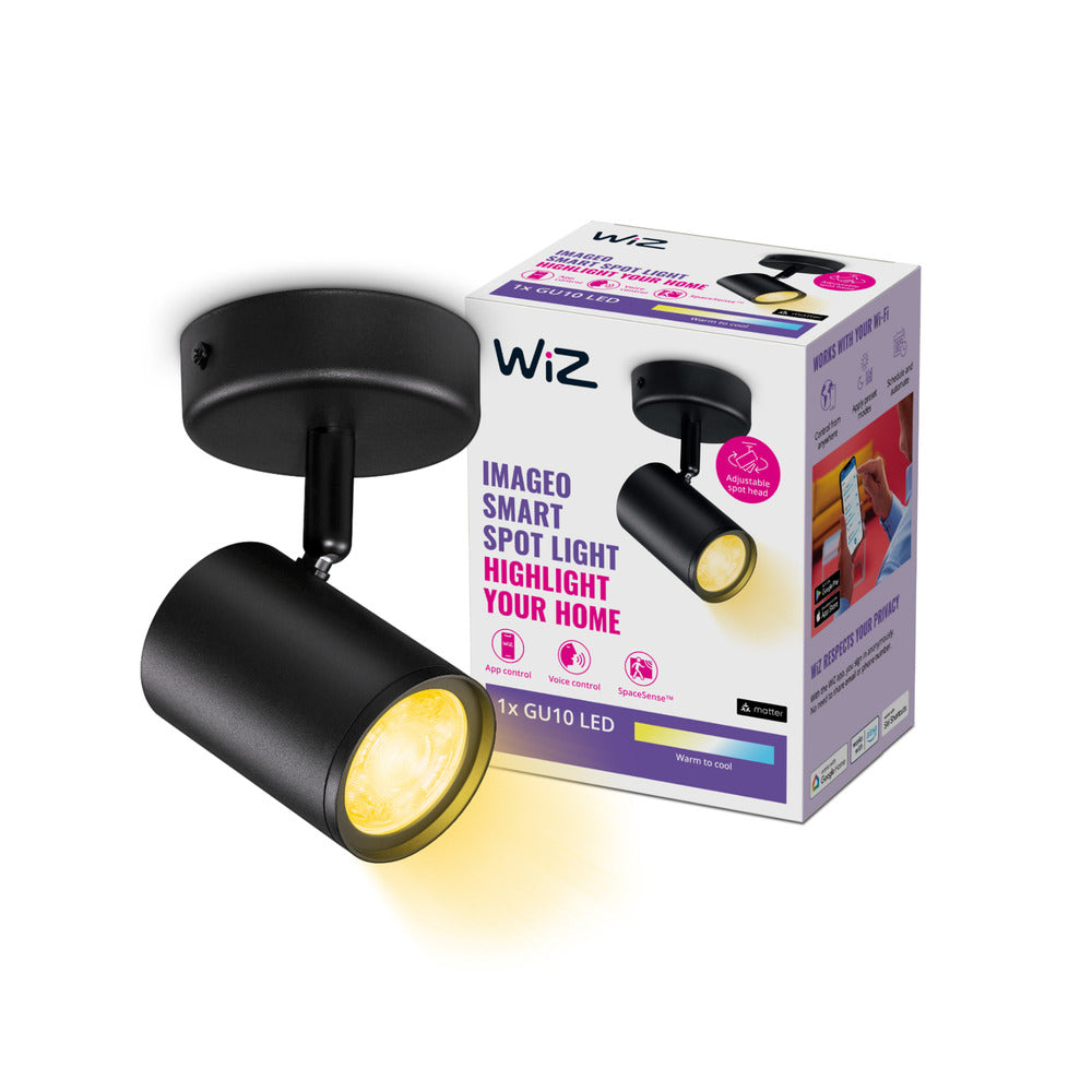 WiZ Slimme LED-Opbouwspot Draaibaar 5W Warm tot Koelwit Licht Imageo Zwart-864123