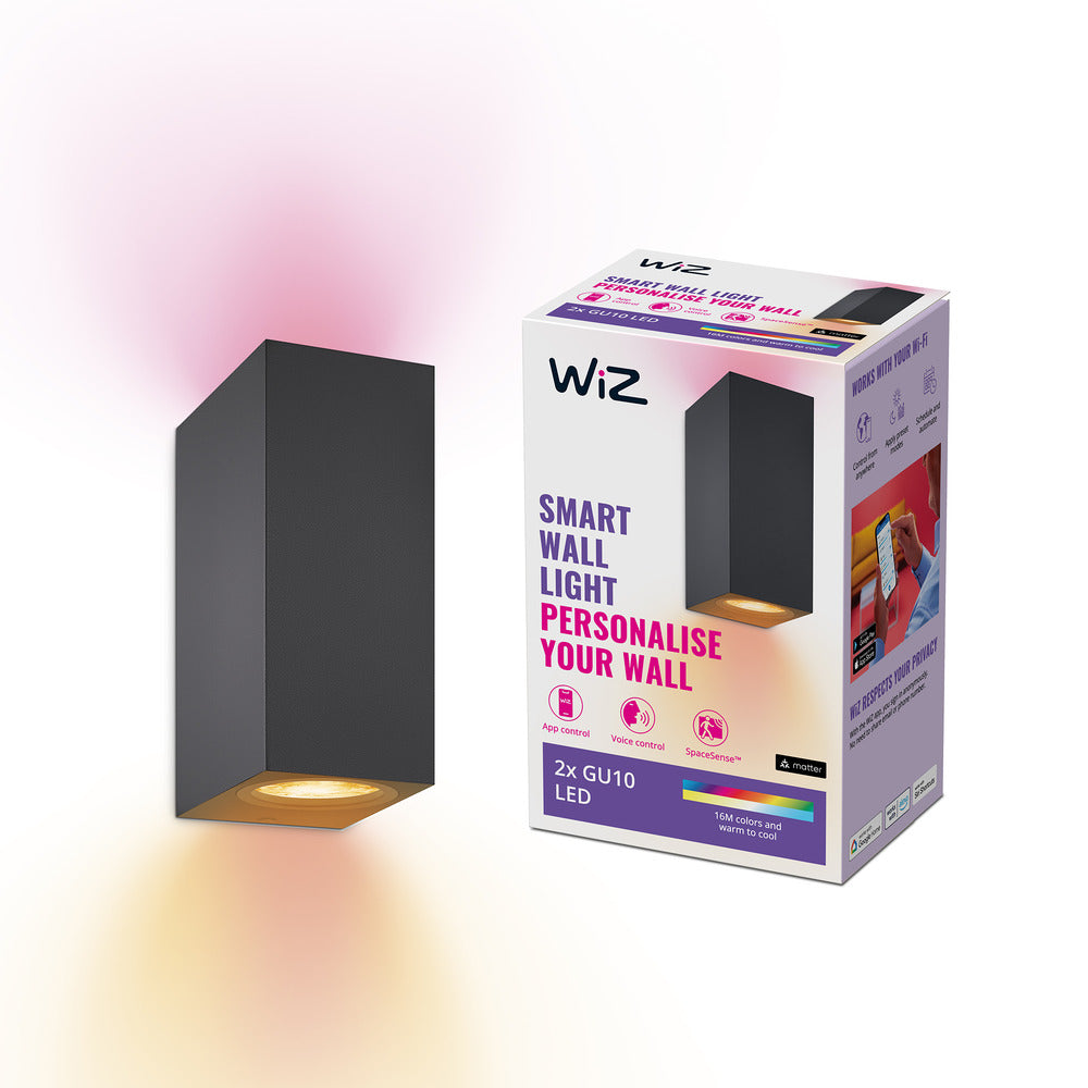 WiZ Slimme LED-Wandlamp Up and Down GU10 5W Gekleurd en Wit Licht Zwart 2st-864133