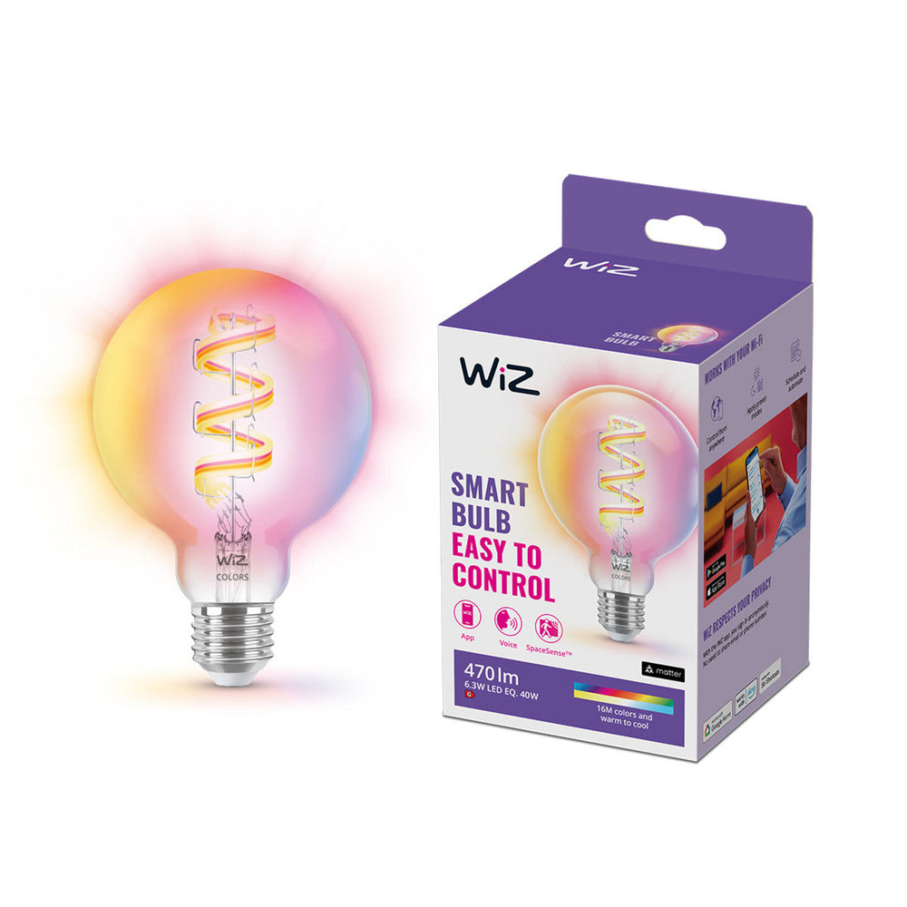 WiZ Slimme LED-Lamp E27 40W Globe Filament G95 Gekleurd en Wit Licht Transparant-864137