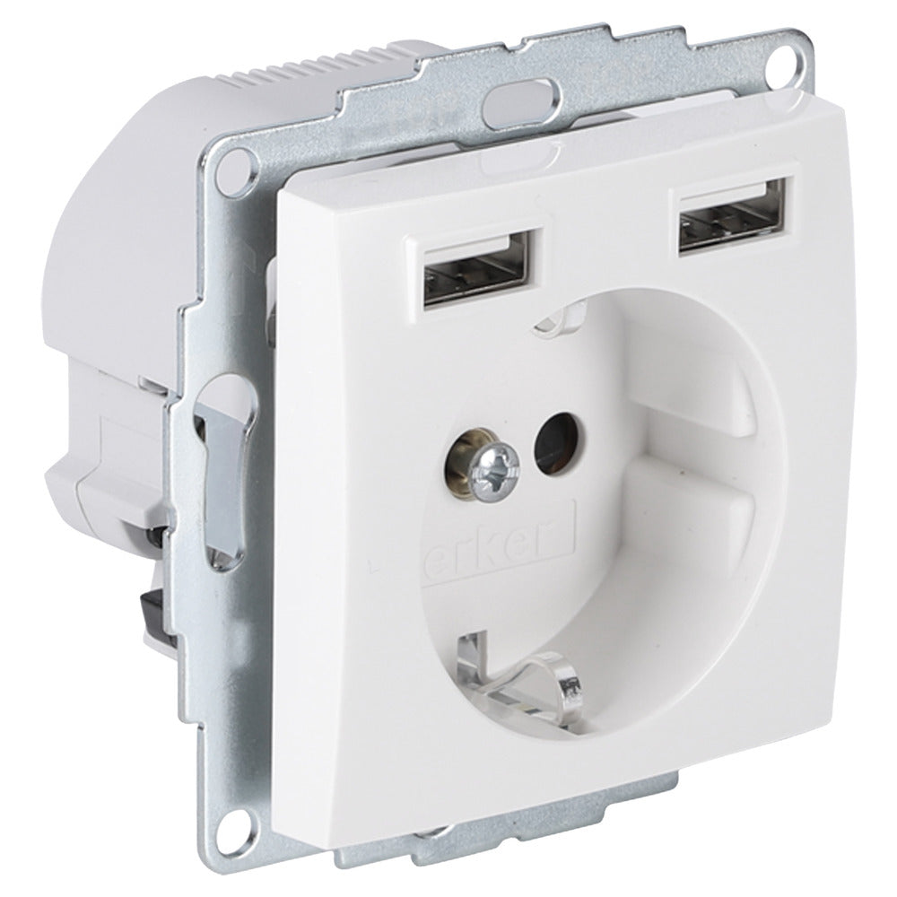 Berker S1 Inbouw Contactdoos 1-Voudig RA USB A/A 3.1A Polarwit-866196