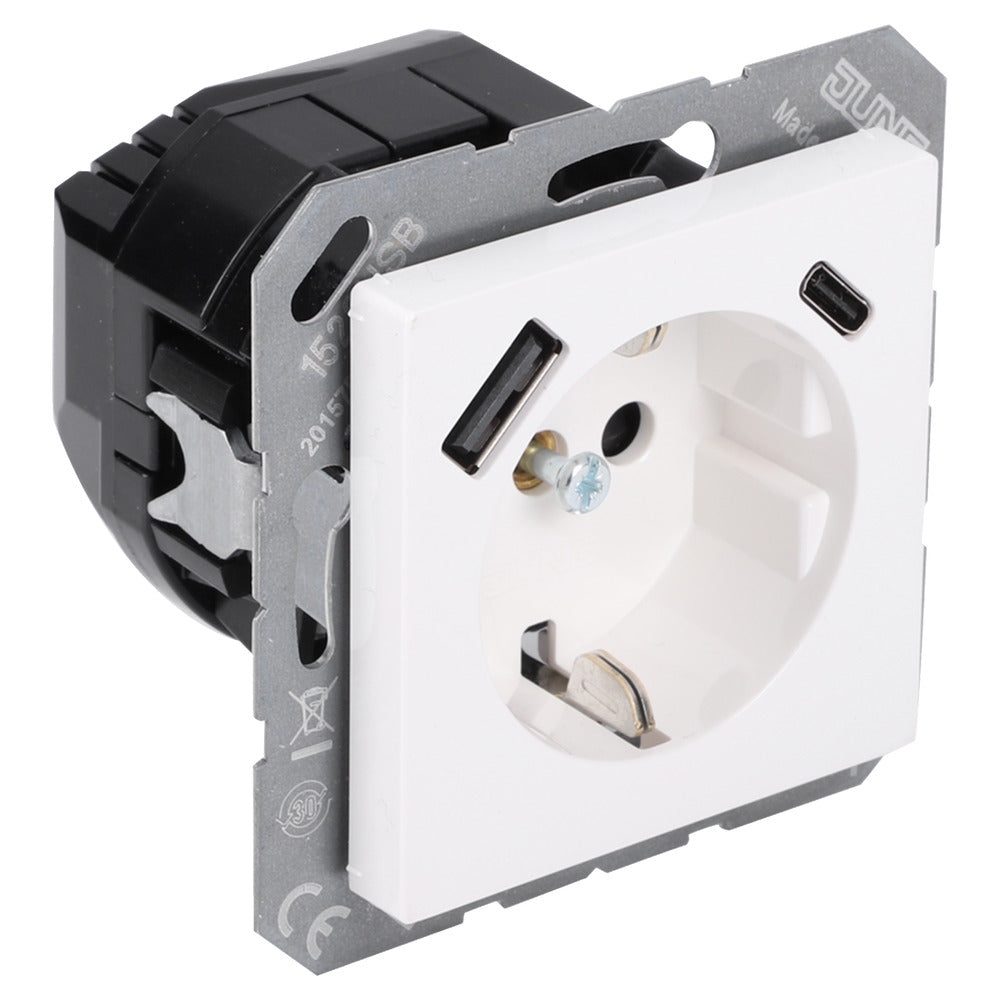 Jung AS Inbouw Contactdoos 1-Voudig USB A/C Polarwit-866203