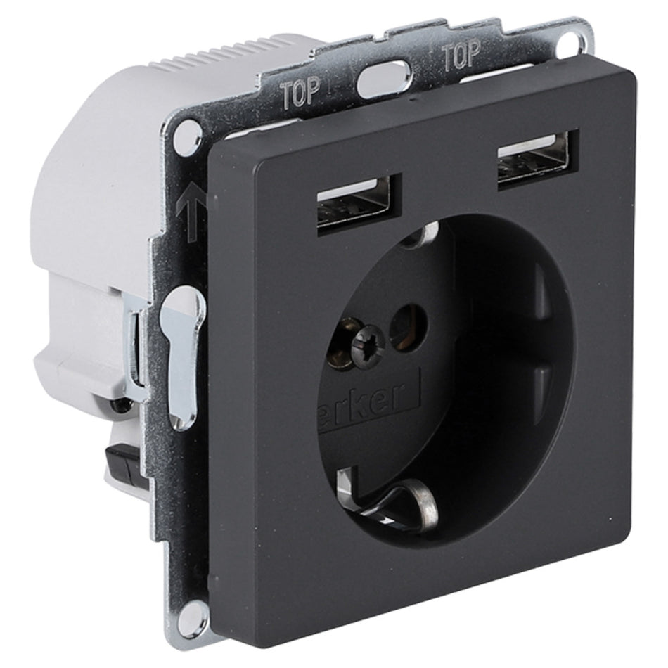 Berker Q1 Inbouw Contactdoos 1-Voudig RA USB A/A Antraciet-866222