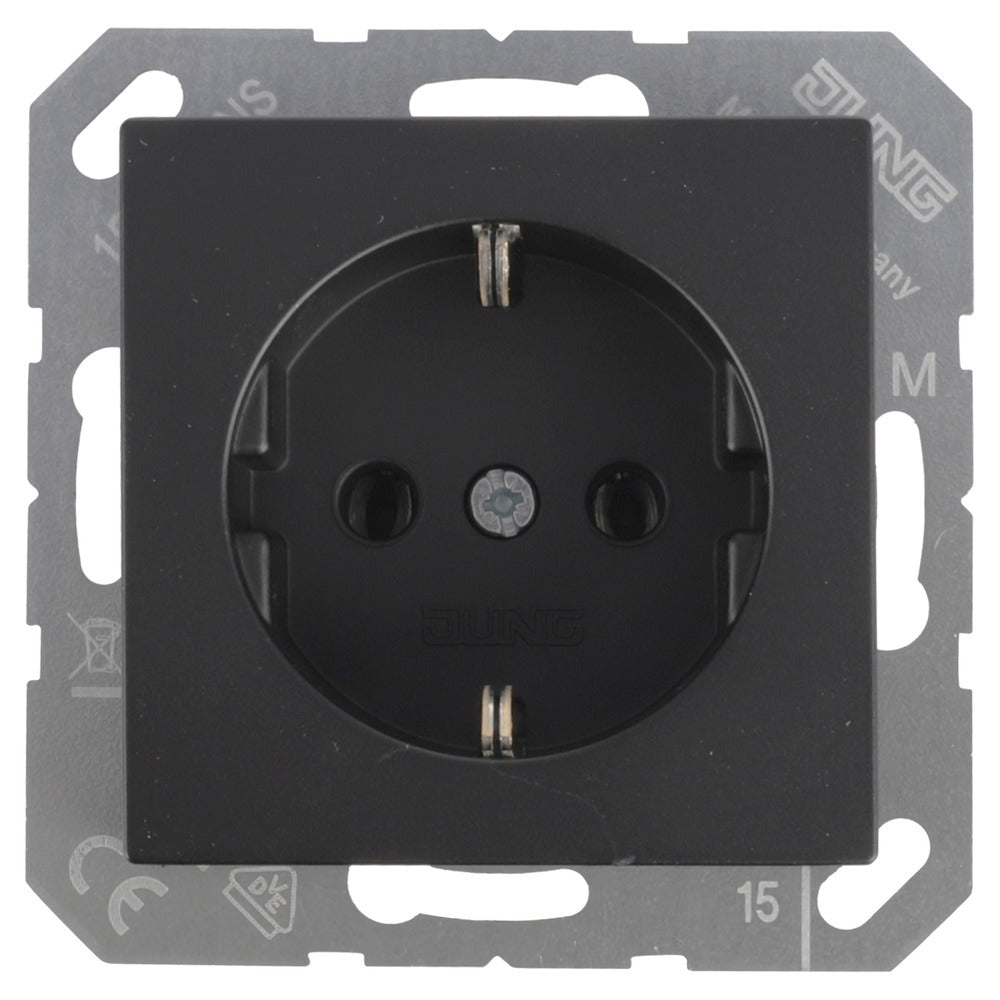 Jung A550 Inbouw Contactdoos 1-Voudig Randaarde Mat Zwart-866244