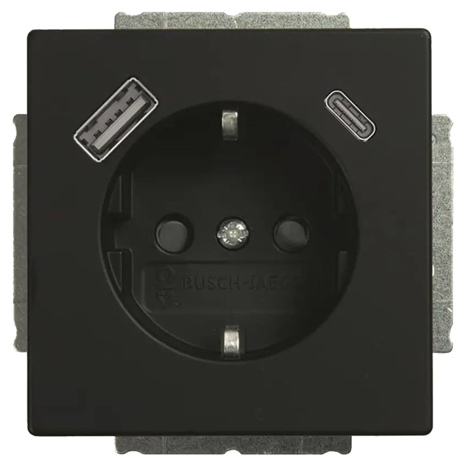 Busch-Jaeger Future Line Contactdoos 1-Voudig Randaarde USB A/C Zwart-866263