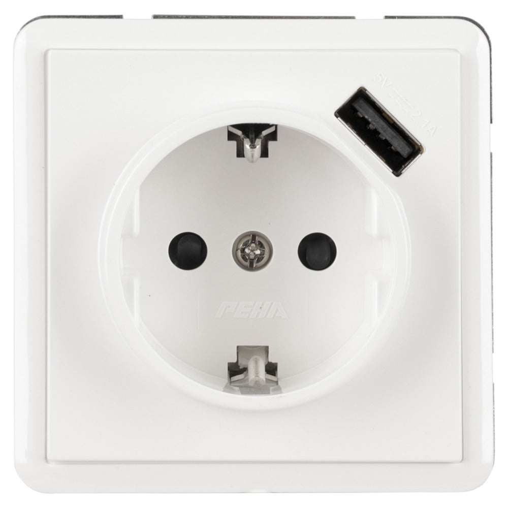 Peha Contactdoos Inbouw 1-Voudig USB2.1A Randaarde Polarwit-868095