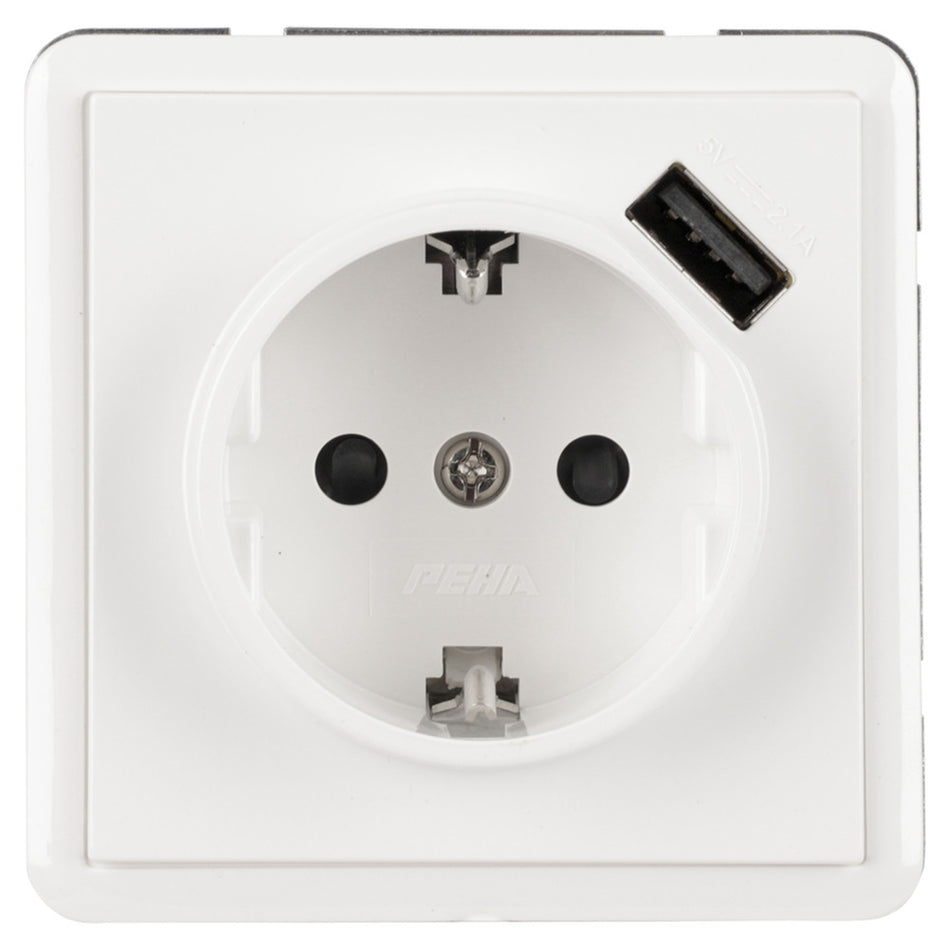 Peha Contactdoos Inbouw 1-Voudig USB2.1A Randaarde Polarwit-868095