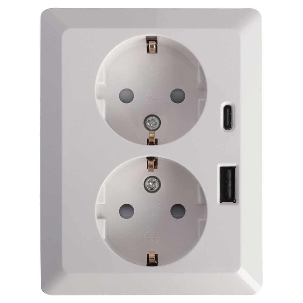 ION INDUSTRIES V1/J1 Inbouw Contactdoos 2-Voudig Randaarde USB A/C Amber Wit-870094