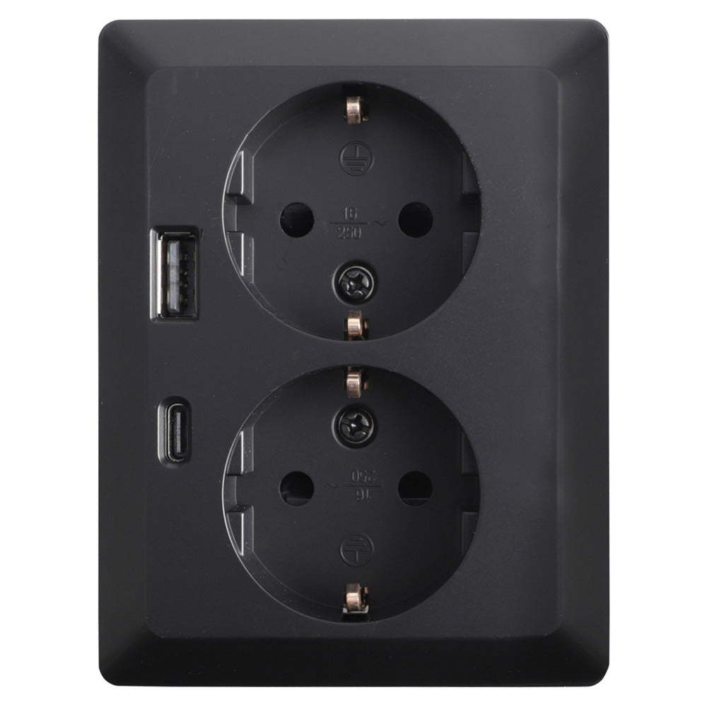 ION INDUSTRIES V1/J1 Inbouw Contactdoos 2-Voudig Randaarde USB A/C Zwart-870095