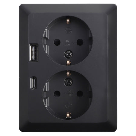 ION INDUSTRIES V1/J1 Inbouw Contactdoos 2-Voudig Randaarde USB A/C Zwart-870095