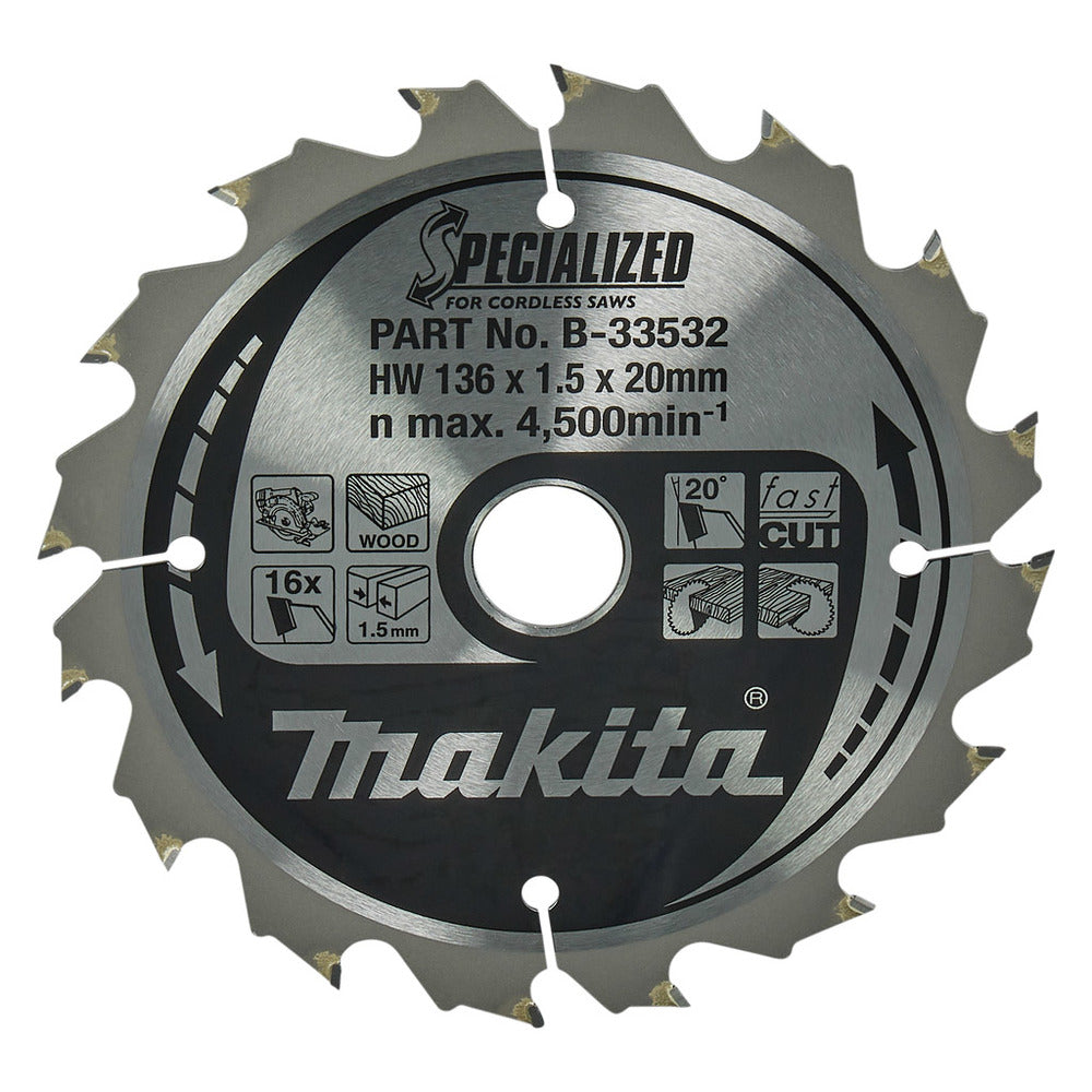 Makita Specialized Cirkelzaagblad Hout T16 HW136x20x1,5mm-902583