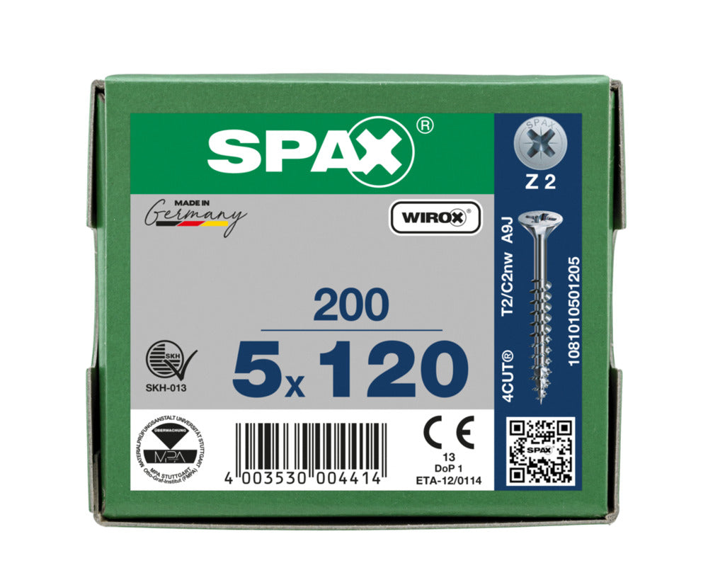 SPAX Universele Schroef Verzinkt VK 5x120mm Deeldraad PZ2 200st-918452