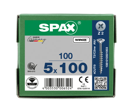 SPAX Universele Schroef Verzinkt VK 5x100mm Deeldraad PZ2 100st-918493
