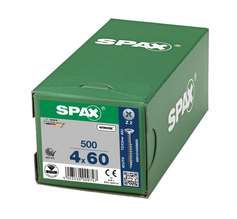 SPAX Universele Schroef Verzinkt VK 4x60mm Deeldraad PZ2 500st-918494
