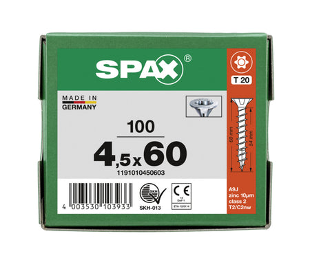 SPAX Universele Schroef Verzinkt VK 4,5x60mm Voldraad T-STAR Plus T20 100st-918530