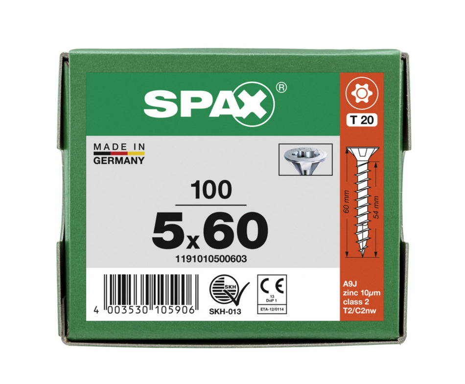 SPAX Universele Schroef Verzinkt VK 5x60mm Voldraad T-STAR Plus T20 100st-918534