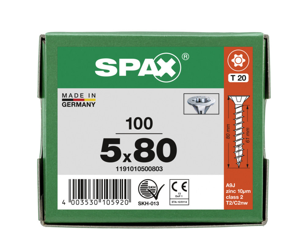 SPAX Universele Schroef Verzinkt VK 5x80mm Voldraad T-STAR Plus T20 100st-918536
