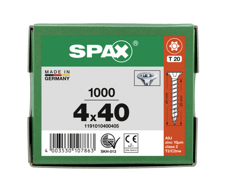 SPAX Universele Schroef Verzinkt VK 4x40mm Voldraad T-STAR Plus T20 1000st-918541