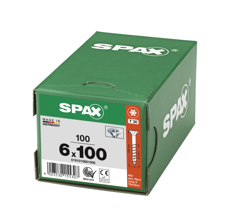SPAX Universele Schroef Verzinkt VK 6x100mm Deeldraad T-STAR Plus T30 100st-918550