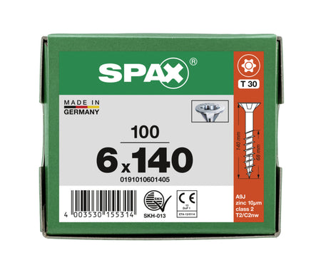 SPAX Universele Schroef Verzinkt VK 6x140mm Deeldraad T-STAR Plus T30 100st-918551