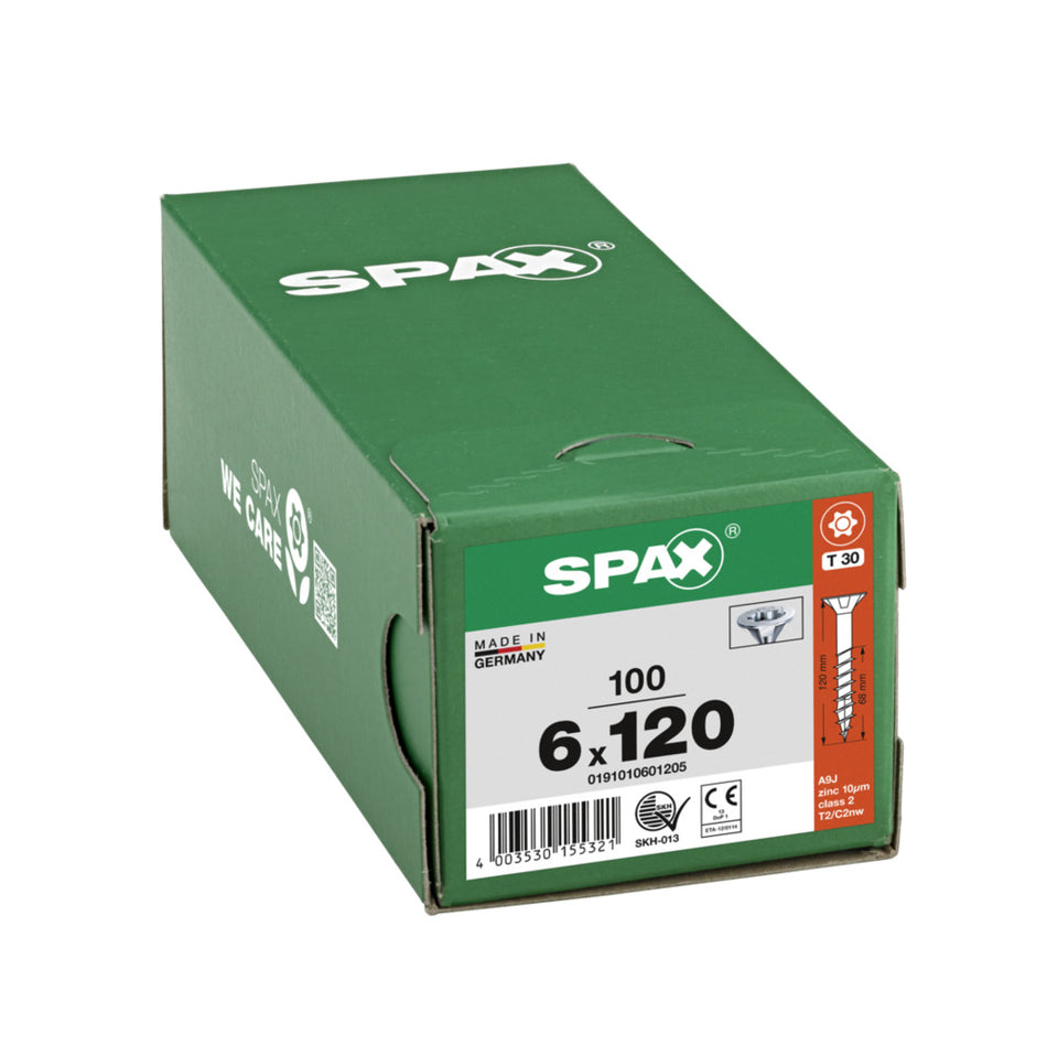 SPAX Universele Schroef Verzinkt VK 6x120mm Deeldraad T-STAR  Plus T30 100st-918552